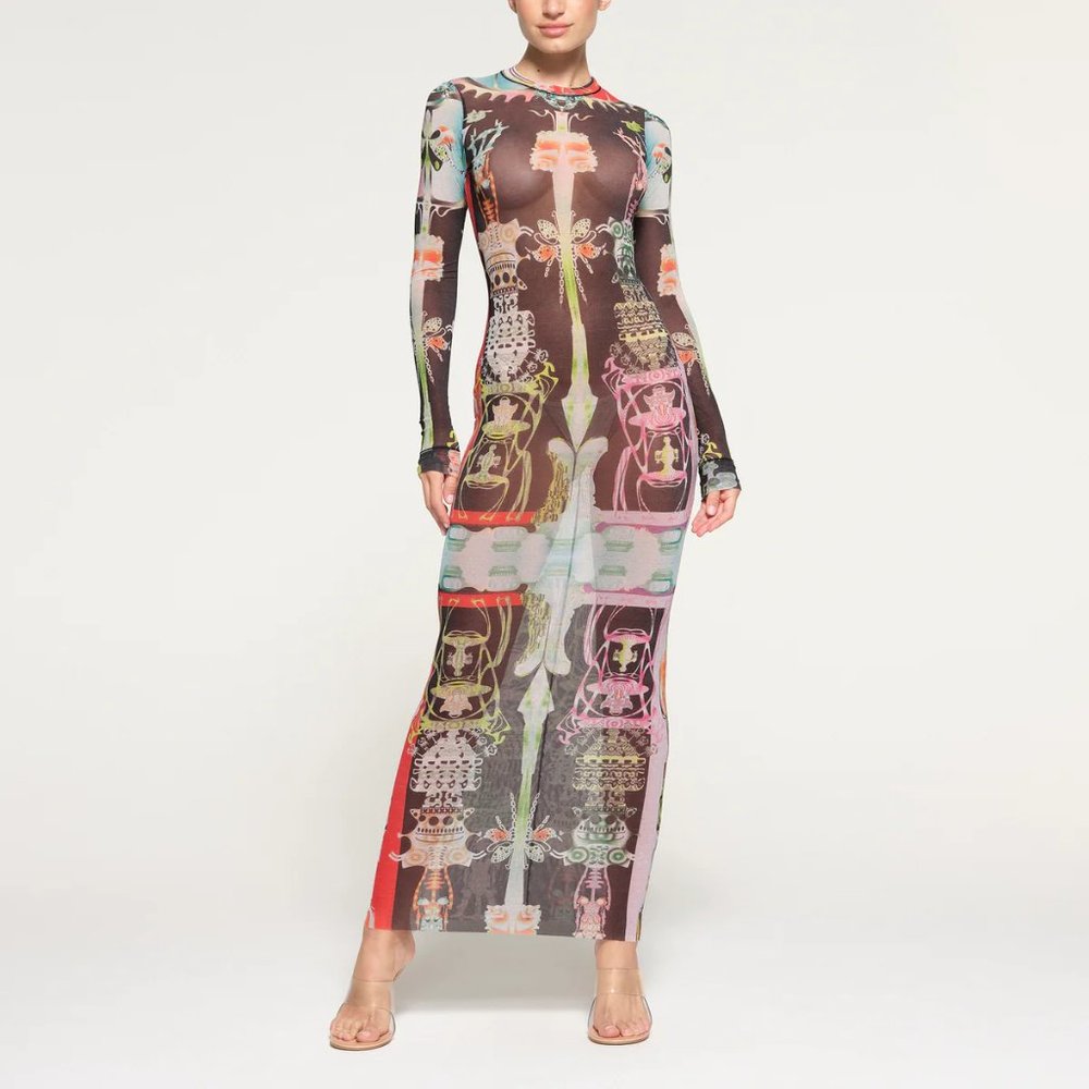 Skims Summer Mesh Long Sleeve Dress in Orchid Cabinet